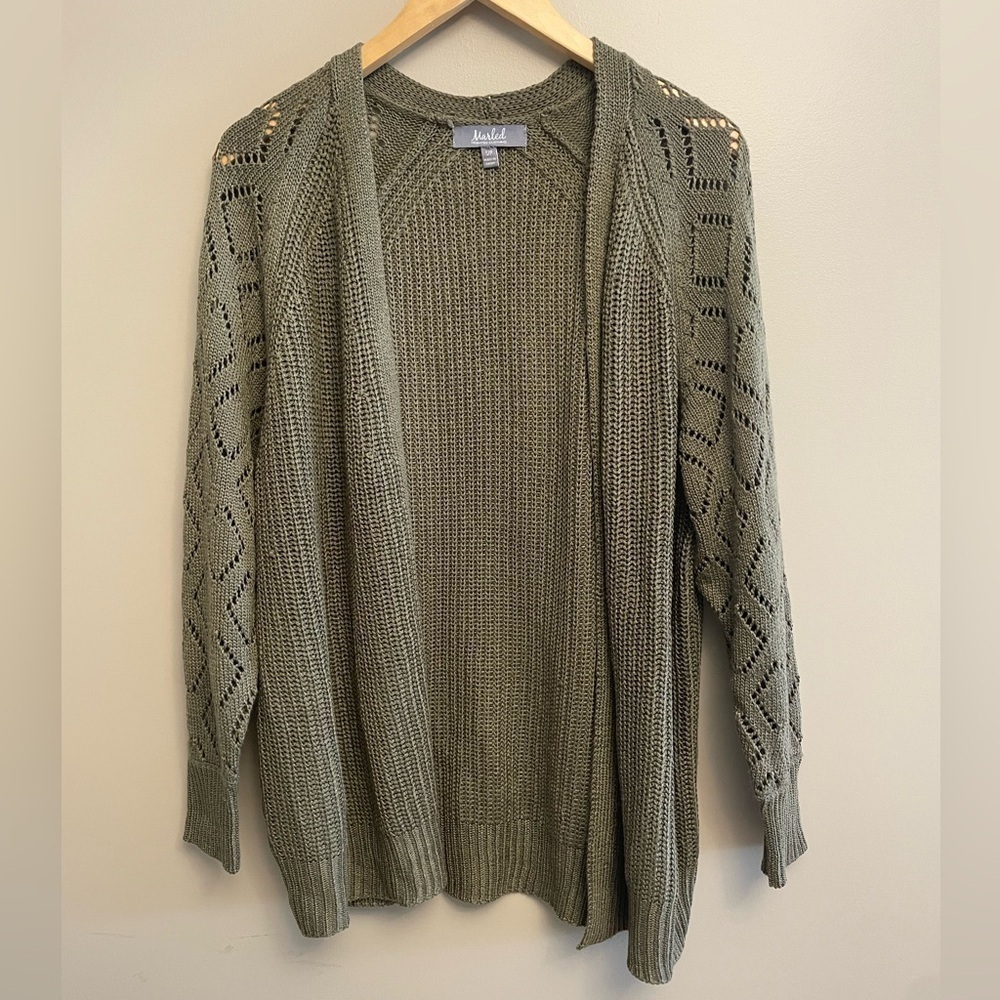 Marled Olive Knit Cardigan Small